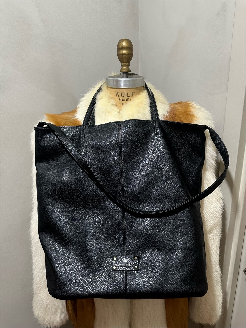 London Fog Black Pebbled Leather Tote Shoulder Bag